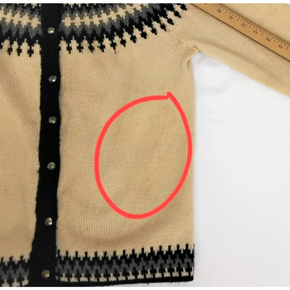Vintage Handmade Sweater Women's M Cream Danish Wool Fair Isle Cardigan #Z5783